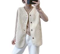 OFFSUM Gilet Polaire Femme - Grande Taille Automne Hiver Style Coréen Mode Couleur Unie Gilet Simple Boutonnage Épaissi Chaud Haut sans Manches,Blanc,4XL