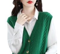 OFFSUM Gilet Pull Femme - Printemps Automne Couleur Unie Mode Jacquard Gilet sans Manches Casual Grande Taille Simple Boutonnage Style Coréen Haut,Vert,XL(60-65) Kg
