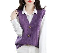 OFFSUM Gilet Pull Femme - Printemps Automne Couleur Unie Mode Jacquard Gilet sans Manches Casual Grande Taille Simple Boutonnage Style Coréen Haut,Violet,L(55-60) Kg