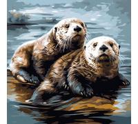 OfFsum Lot de 4 kits de peinture par numéros avec deux loutres de mer blanches pour débutants et adultes - Décoration artistique peinte à la main par numéros - Cadeau créatif - Décoration d'intérieur