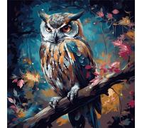 OfFsum Peinture par numéros hibou coloré grande lune 4 pour adultes et enfants kit cadeau peinture à l'huile pré-imprimée toile art décoration d'intérieur 40,6 x 50,8 cm sans cadre