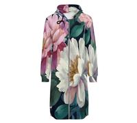 OFFSUM Veste À Capuche Pour Femme - Belles Fleurs Sweat-Shirt Long À Capuche, Cardigan Doux, Automne-Hiver, Chaud, Fermeture Éclair, Vêtements D'Extérieur, Grande Taille Xxl