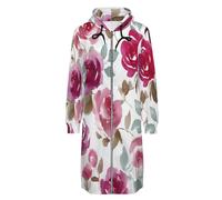 OFFSUM Veste À Capuche Pour Femme - Fleurs Rouges Cardigan D'Extérieur Décontracté Avec Poche Zippée, Manteau Long, Automne-Hiver, Streetwear, Mode, Vêtements Chauds M