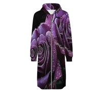 OFFSUM Veste À Capuche Pour Femme - Fleurs Violettes Sweat-Shirt À Capuche Décontracté Avec Poche Zippée, Cardigan Chaud Pour L'Automne Et L'Hiver, Doux Et Confortable Xxl