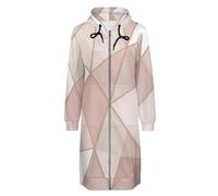 OFFSUM Veste À Capuche Pour Femme - Géométrie Rose Sweat-Shirt Long À Capuche, Cardigan Doux, Automne-Hiver, Chaud, Fermeture Éclair, Vêtements D'Extérieur, Grande Taille 3Xl