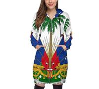 OFFSUM Veste À Capuche Pour Femme - La République D'Haïti Drapeau Nationalmanteau Grande Taille Automne-Hiver, Sweat À Capuche, Cardigan, Mode Streetwear, Vêtements De Randonnée Coupe-Vent En
