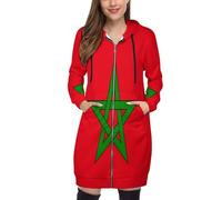 OFFSUM Veste À Capuche Pour Femme - Maroc Drapeau National Cardigan D'Extérieur Décontracté Avec Poche Zippée, Manteau Long, Automne-Hiver, Streetwear, Mode, Vêtements Chauds4Xl