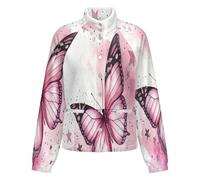 OFFSUM Veste Polaire Pour Femme - Papillon Rose Veste Imprimée 3D Automne Hiver Vêtement D'Extérieur Chaud Hauts Mode Sport Outdoor Grande Taille Cardigan L