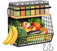 Ofiray-home Étagère de rangement magnétique pour réfrigérateur avec couvercle en bois - Grand panier en métal pour organisation de fruits, oignons, pommes de terre et garde-manger - Étagère à épices