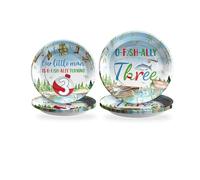 Ofishally Lot de 96 décorations de fête pour 3e anniversaire Motif pêche 3 assiettes en carton et serviettes de table jetables pour 24 personnes