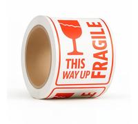 OFITURIA Étiquettes FRAGILE 4x4" (101x101 mm) - Rouleau 300 pièces | Handle With Care/This Way Up | autocollants avertissement pour étiquettes colis, emballage et expédition