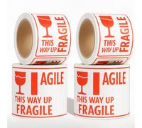 OFITURIA Étiquettes FRAGILE 4x4" - Lot 4 rouleaux (1200 pièces) | étiquettes professionnelles colis, rouleau étiquettes marchandise, expédition e-commerce