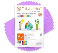 OFITURIA Feuilles de Couleur A5 80g, Pack 250 Feuilles - Papier Couleur pour Loisirs Créatifs, Imprimante et Scrapbooking - Feuilles A5 Couleurs - Idéal Origami, Bureau et École (Lilas)