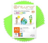 OFITURIA Feuilles de Couleur A5 80g, Pack 50 Feuilles - Papier Couleur pour Loisirs Créatifs, Imprimante et Scrapbooking - Feuilles A5 Couleurs - Idéal Origami, Bureau et École (Vert Fluo)