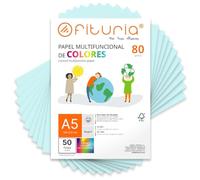 OFITURIA Feuilles de Couleur A5 80g, Pack 50 Feuilles - Papier Couleur pour Loisirs Créatifs, Imprimante et Scrapbooking - Feuilles A5 Couleurs - Idéal Origami, Bureau et École (Bleu Clair)