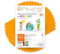 OFITURIA Feuilles de Couleur A5 80g, Pack 500 Feuilles - Papier Couleur pour Loisirs Créatifs, Imprimante et Scrapbooking - Feuilles A5 Couleurs - Idéal Origami, Bureau et École (Orange Clair)