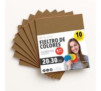 OFITURIA Feutrine de Couleurs pour Loisirs Créatifs, Couture, Patchwork, Artisanat, DIY et Décoration 20x30cm (Marron, 10 pcs)