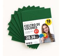 OFITURIA Feutrine de Couleurs pour Loisirs Créatifs, Couture, Patchwork, Artisanat, DIY et Décoration 20x30cm (Vert Foncé, 10 pcs)