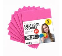 OFITURIA Feutrine de Couleurs pour Loisirs Créatifs, Couture, Patchwork, Artisanat, DIY et Décoration 20x30cm (Fuchsia, 5 pcs)