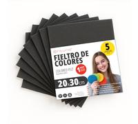OFITURIA Feutrine de Couleurs pour Loisirs Créatifs, Couture, Patchwork, Artisanat, DIY et Décoration 20x30cm (Noir, 5 pcs)