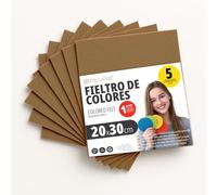 OFITURIA Feutrine de Couleurs pour Loisirs Créatifs, Couture, Patchwork, Artisanat, DIY et Décoration 20x30cm (Marron, 5 pcs)