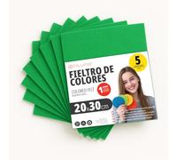 OFITURIA Feutrine de Couleurs pour Loisirs Créatifs, Couture, Patchwork, Artisanat, DIY et Décoration 20x30cm (Vert, 5 pcs)
