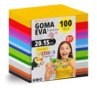 OFITURIA Lot de 100 Feuilles Mousse EVA, Couleurs Assorties, Format 20x15 cm, 15 Couleurs Différentes, Idéal pour Loisirs Créatifs, Bricolage, École, Art ou Usage Professionnel (Avec des Paillettes)