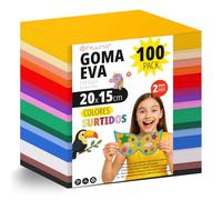 OFITURIA Lot de 100 Feuilles Mousse EVA, Couleurs Assorties, Format 20x15 cm, 15 Couleurs Différentes, Idéal pour Loisirs Créatifs, Bricolage, École, Art ou Usage Professionnel (Sans Paillettes)