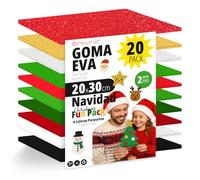 OFITURIA Lot de 20 feuilles de mousse EVA couleurs de Noël, format 20 x 30 cm, 10 couleurs assorties, pour un usage scolaire ou professionnel, mousse EVA (assortiment Noël)