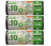 Ofituria Lot de 30 sacs poubelle résistants 120 l Matériau 100% recyclé et recyclable, anti-fuite, avec fermeture automatique, convient à tous les types de déchets, 85 x 105 cm