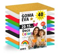 OFITURIA Lot de 40 feuilles de mousse EVA couleurs décoratives, format 20 x 15 cm, 10 couleurs assorties, pour un usage scolaire ou domestique, mousse EVA (assortiment décoration)