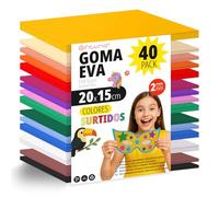 OFITURIA Lot de 40 Feuilles Mousse EVA, Couleurs Assorties, Format 20x15 cm, 15 Couleurs Différentes, Idéal pour Loisirs Créatifs, Bricolage, École, Art ou Usage Professionnel (Sans Paillettes)