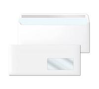 Ofituria Lot de 50 enveloppes en papier blanc américain DL (115 x 225 mm) avec fenêtre droite pour lettres, 90 g/m², fermeture autocollante