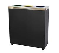 OFITURIA Papelera para Reciclaje Selectivo Metálica Capacidad 135 litros Color Negro Contenedor 3 Compartimentos para Residuos