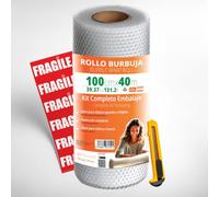 OFITURIA Papier Bulles Emballage 100cm x 40m - Kit Complet avec Cutter + 12 Étiquettes “FRAGILE” - kit déménagement complet, papier bulles pour emballage colis