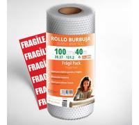OFITURIA Papier Bulles Emballage 100cm x 40m - Pack Fragile avec 12 Étiquettes “FRAGILE” - idéal pour emballage colis, papier bulle déménagement, bubble wrap