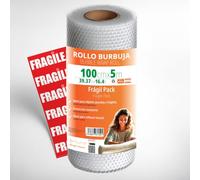 OFITURIA Papier Bulles Emballage 100cm x 5m - Pack Fragile avec 12 Étiquettes “FRAGILE” - idéal pour emballage colis, papier bulle déménagement, bubble wrap