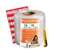 OFITURIA Papier Bulles Emballage 50cm x 10m - Kit Complet avec Cutter + 12 Étiquettes “FRAGILE” - kit déménagement complet, papier bulles pour emballage colis