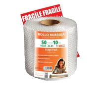OFITURIA Papier Bulles Emballage 50cm x 10m - Pack Fragile avec 12 Étiquettes “FRAGILE” - idéal pour emballage colis, papier bulle déménagement, bubble wrap