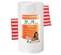 OFITURIA Papier Bulles Emballage 50cm x 20m - Pack Fragile avec 12 Étiquettes “FRAGILE” - idéal pour emballage colis, papier bulle déménagement, bubble wrap