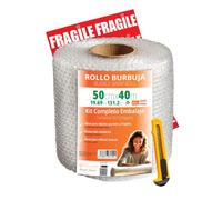 OFITURIA Papier Bulles Emballage 50cm x 40m - Kit Complet avec Cutter + 12 Étiquettes “FRAGILE” - kit déménagement complet, papier bulles pour emballage colis