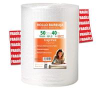 OFITURIA Papier Bulles Emballage 50cm x 40m - Pack Fragile avec 12 Étiquettes “FRAGILE” - idéal pour emballage colis, papier bulle déménagement, bubble wrap