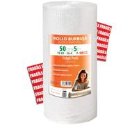 OFITURIA Papier Bulles Emballage 50cm x 5m - Pack Fragile avec 12 Étiquettes “FRAGILE” - idéal pour emballage colis, papier bulle déménagement, bubble wrap