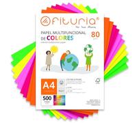 OFITURIA Papier Couleur A4 80g, 500 Feuilles - Loisirs Créatifs, Imprimante, Origami, Scrapbooking, École (Assortiment Fluo, 500h)