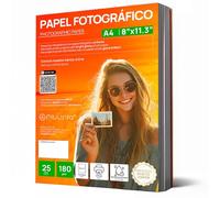 OFITURIA Papier Photo A4 Brillant - Haute Résolution, Séchage Instantané, 180 g/m², Compatible avec Imprimantes Jet d’Encre - 25 feuilles