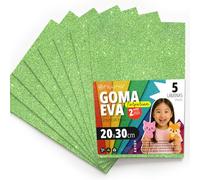 OFITURIA Plaques de Mousse Pailletée pour Découpage, Projets Créatifs, DIY, Activités Artistiques et Scrapbooking 20x30cm (Vert Clair Pailleté, 5 pcs)