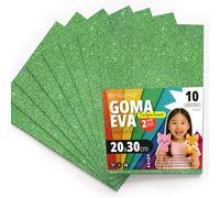 OFITURIA Plaques de Mousse Pailletée pour Découpage, Projets Créatifs, DIY, Activités Artistiques et Scrapbooking 20x30cm (Vert Pailleté, 10 pcs)
