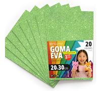 OFITURIA Plaques de Mousse Pailletée pour Découpage, Projets Créatifs, DIY, Activités Artistiques et Scrapbooking 20x30cm (Vert Clair Pailleté, 20 pcs)