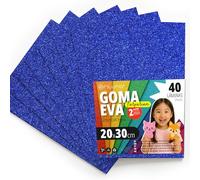 OFITURIA Plaques de Mousse Pailletée pour Découpage, Projets Créatifs, DIY, Activités Artistiques et Scrapbooking 20x30cm (Bleu Foncé Pailleté, 40 pcs)