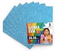 OFITURIA Plaques de Mousse Pailletée pour Découpage, Projets Créatifs, DIY, Activités Artistiques et Scrapbooking 20x30cm (Bleu Clair Pailleté, 5 pcs)